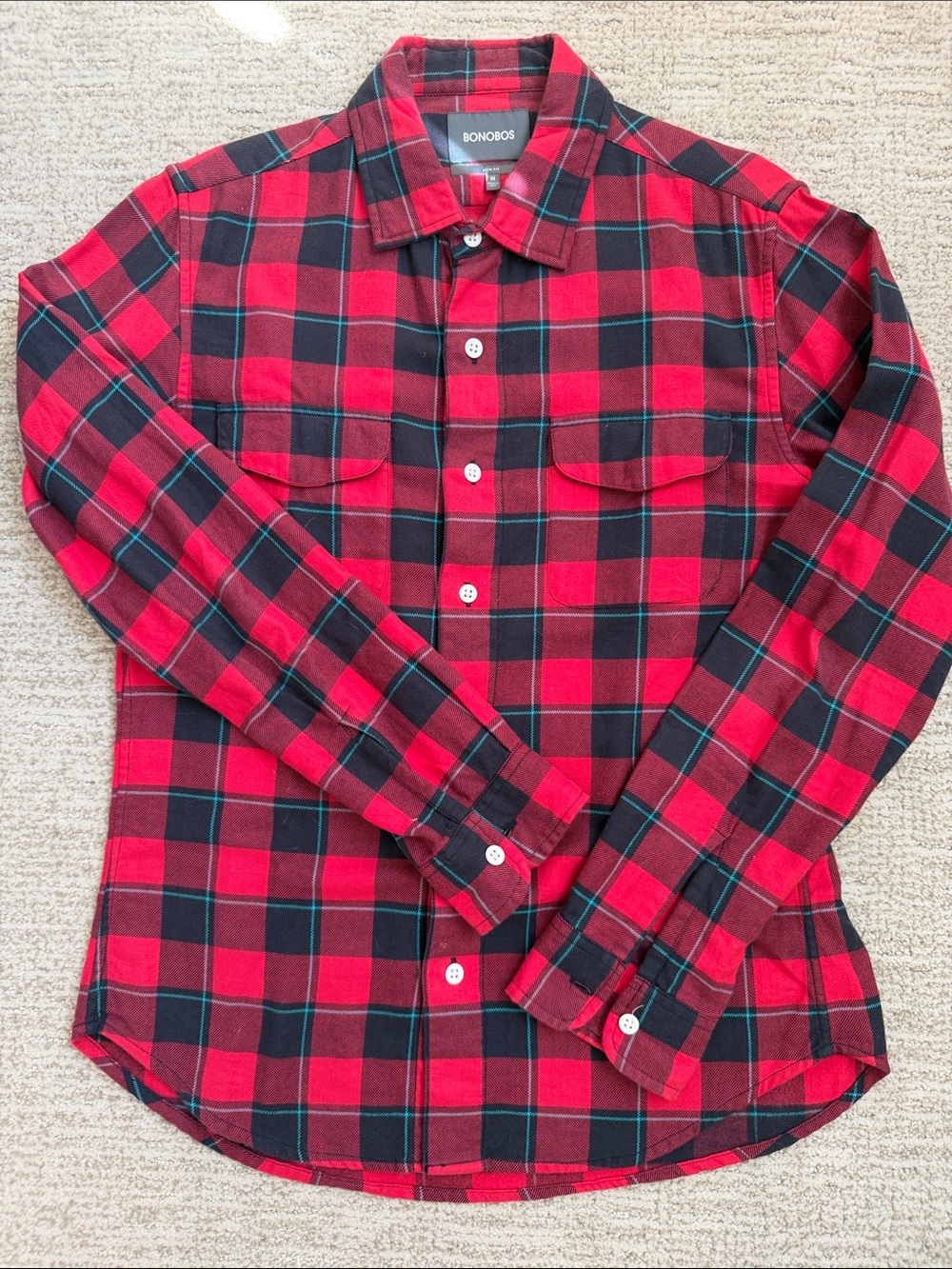 Bonobos Red and Black Plaid Button-Down Shirt